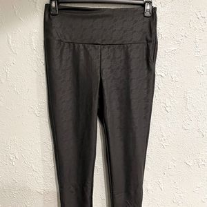 White Birch Black pleather leggings with rose lace details